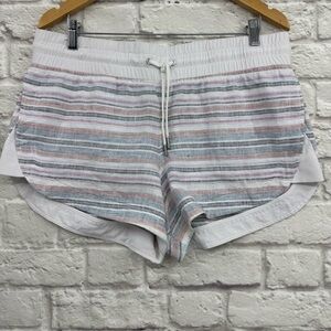 Athleta Cabo Beachside Linen Shortie Shorts Size 14 Striped Coastal Preppy